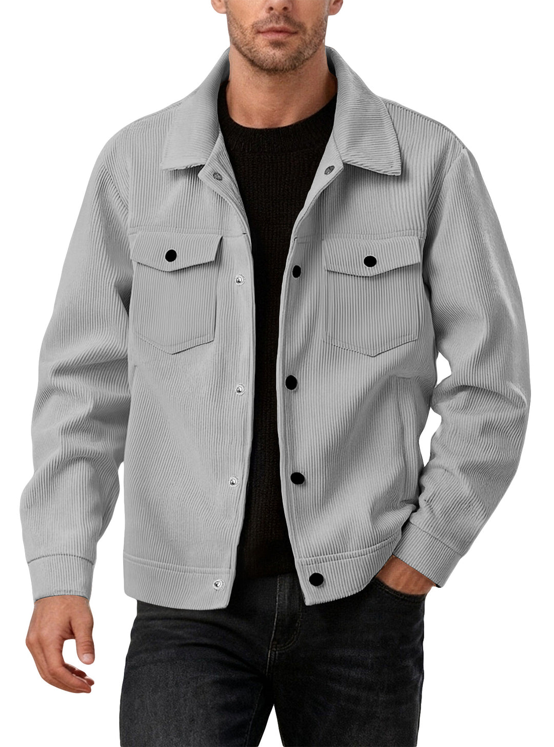Herren nan Cordjacke im klassischen Arbeiterjacken-Schnitt mit Druckknöpfen und Brusttaschen EB