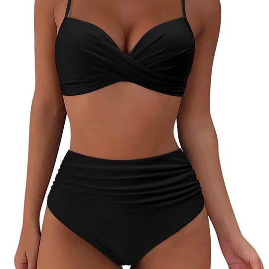 Damen Hochtailliertes Bikini-Set mit Wickel-Design EB