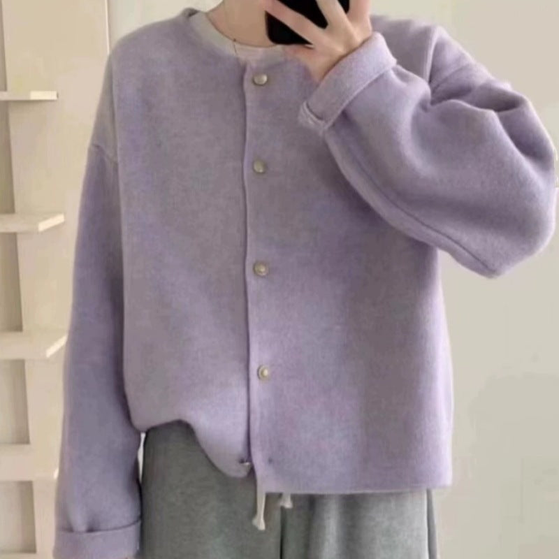 Damen Grobstrickjacke mit eleganter Knopfleiste und lässigem Schnitt EB