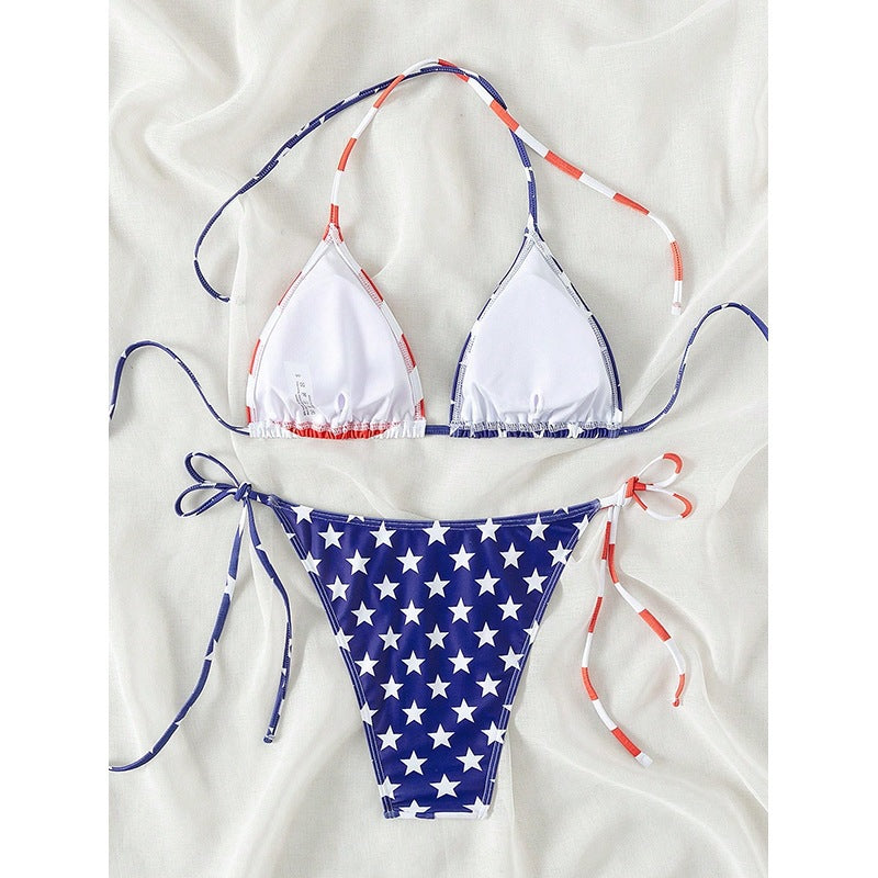 Damen Triangel-Bikini mit Sternen- und Streifen-Design EB