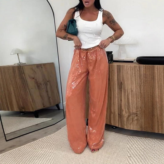 Damen Glitzernde Palazzo-Hose EB