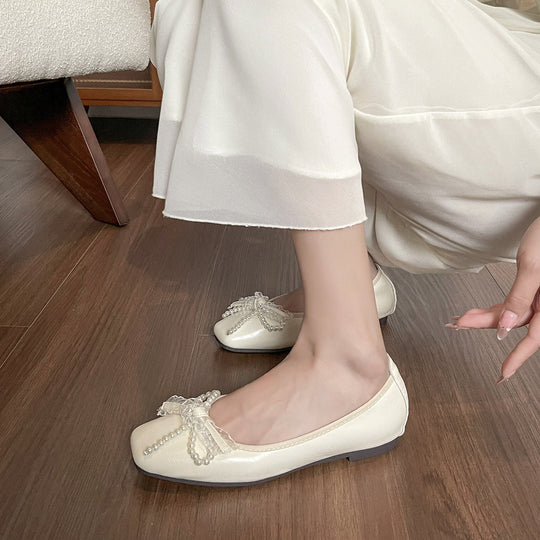Damen Ballerinas mit elegantem Schleifendetail und Perlenverzierung EB
