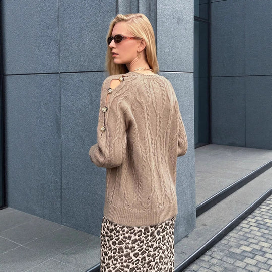 Damen Pullover mit Kabelstrickmuster und lässigem Schnitt EB