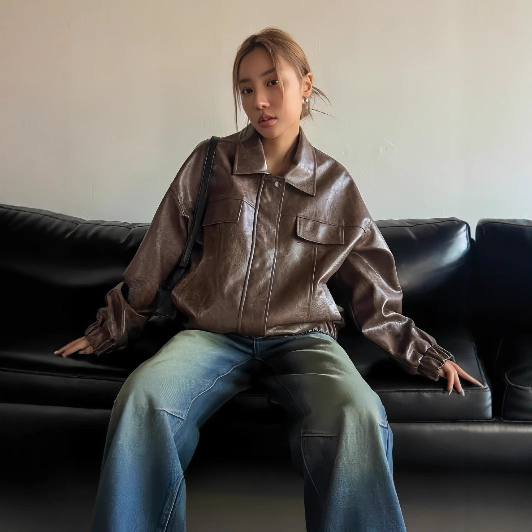 Damen Lässige oversized Kunstjacke mit praktischen Taschen EB
