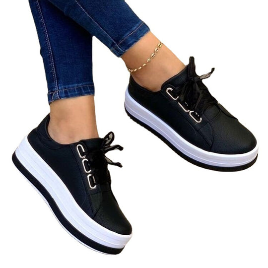 Damen modische Plateausneaker mit glänzendem Obermaterial EB