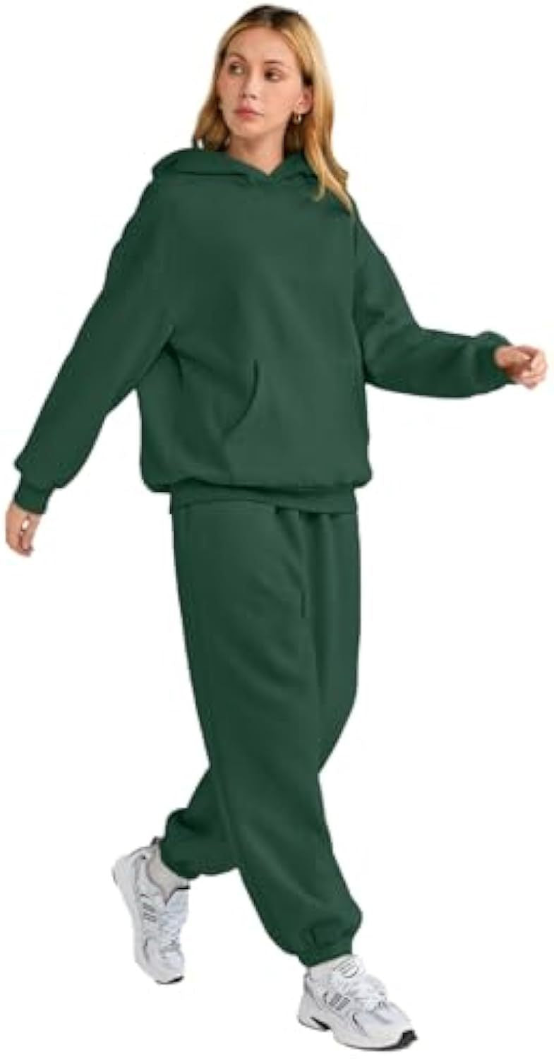 Damen Lässiges Hoodie-Jogging-Set aus French Terry mit Oversize-Kapuzenpullover und hochgeschnittener Jogginghose EB