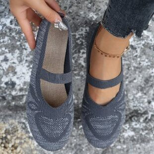 Damen elastische Ballerinas mit verstellbarem Riemen und atmungsaktivem Obermaterial EB