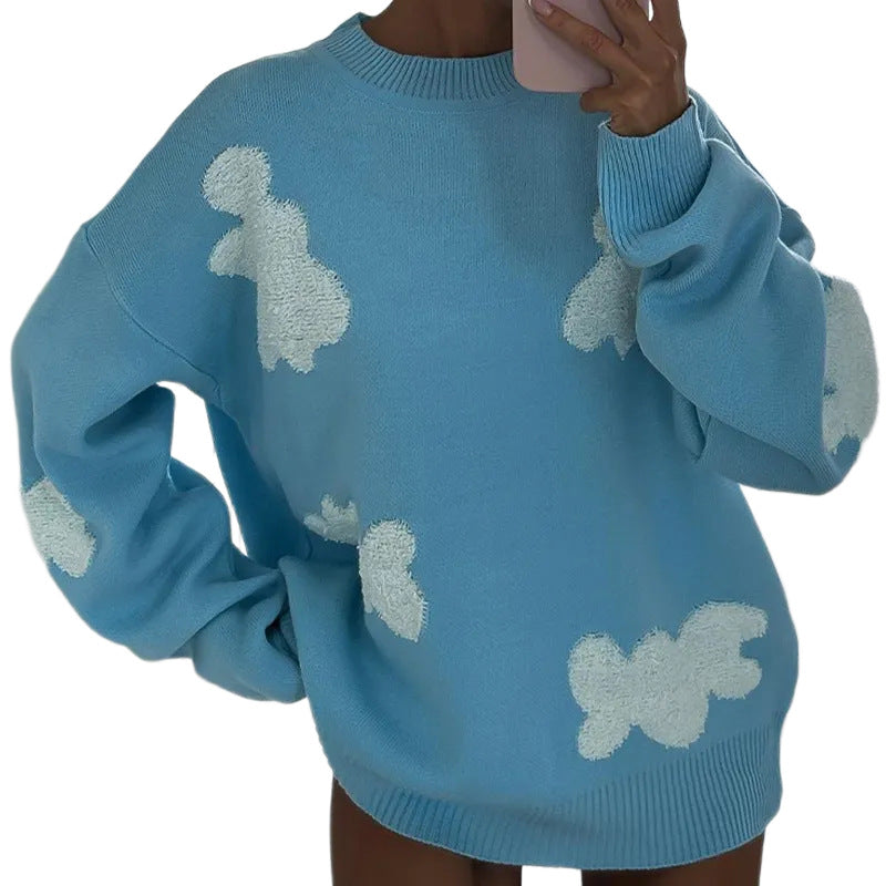 Damen lässiger Pullover mit wolkenartigen Mustern EB