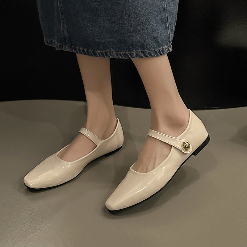 Damen klassische Ballerinas mit elegantem Riemchen und feinem Schnallen-Detail EB