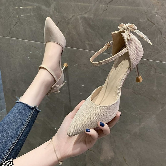 Damen elegante Pumps mit festem Knöchelriemen und spitz zulaufender Spitze EB