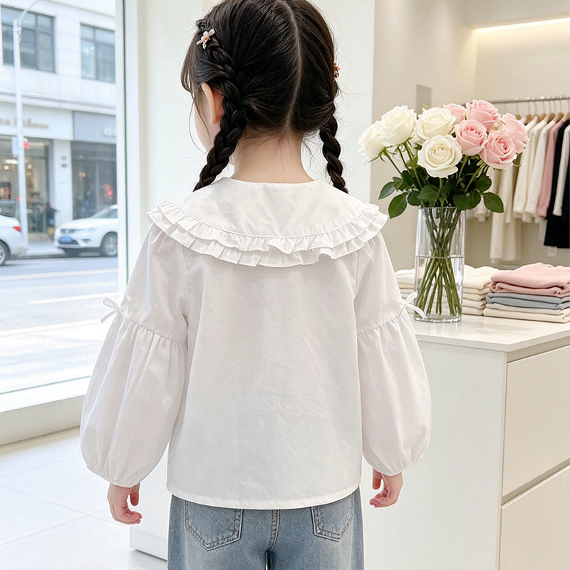 Mädchen Bluse mit Rüschendesign und niedlichem Kragen EB