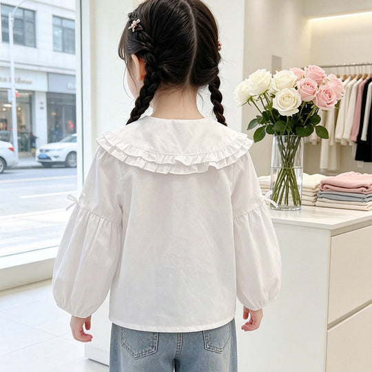 Mädchen Bluse mit Rüschendesign und niedlichem Kragen EB