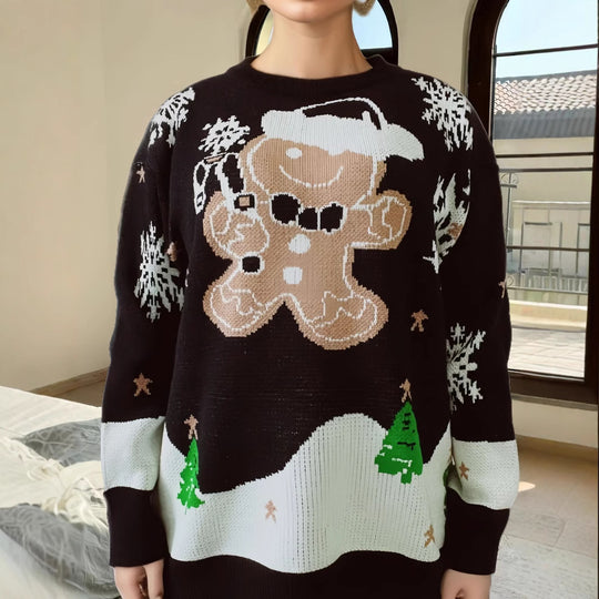 Damen Weihnachtspullover mit festlichem Lebkuchenmotivat EB