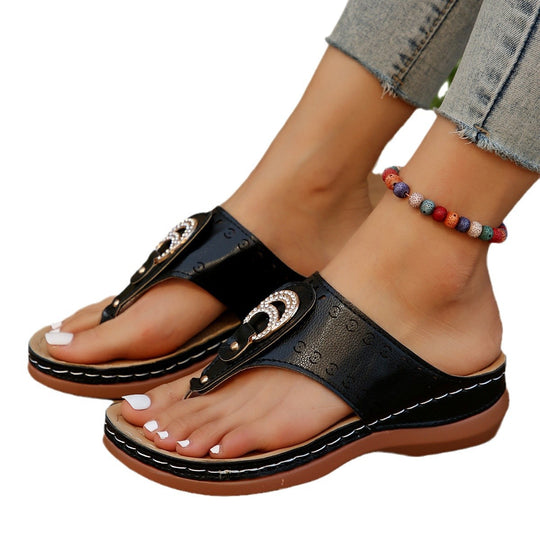 Damen Komfortable Zehentrenner-Sandalen mit modischem Glitzer-Details und ergonomischem Fußbett EB
