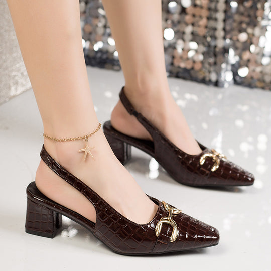 Damen Slingback-Pantoletten mit eleganter Krokoprägung und goldener Schnalle EB