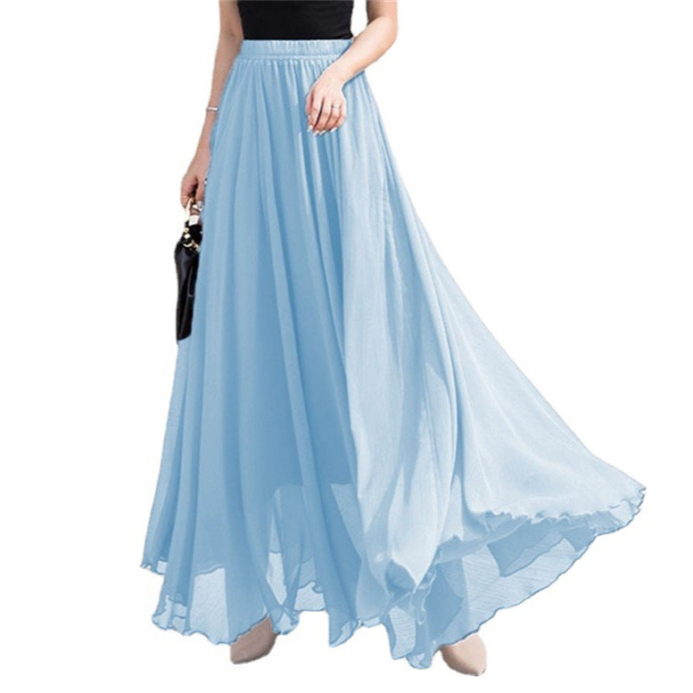 Damen nan Maxi-Chiffonrock mit elastischem Bund und fließender A-Linie EB