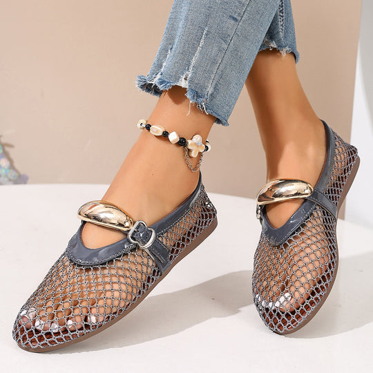 Damen luftige Schlüpfschuhe mit elegantem Netzdesign und modischer Schnalle EB