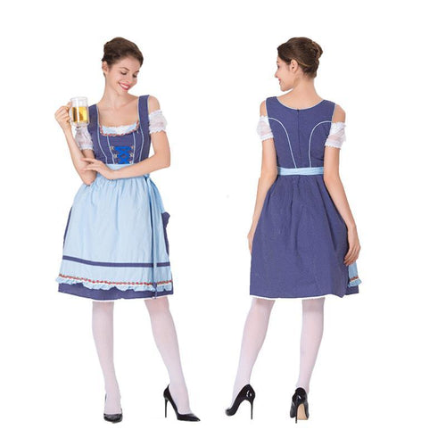 Damen nan klassisches Trachten-Dirndl mit gepunktetem Mieder, geschnürter Korsage und abnehmbarer Rüschen-Schürze EB