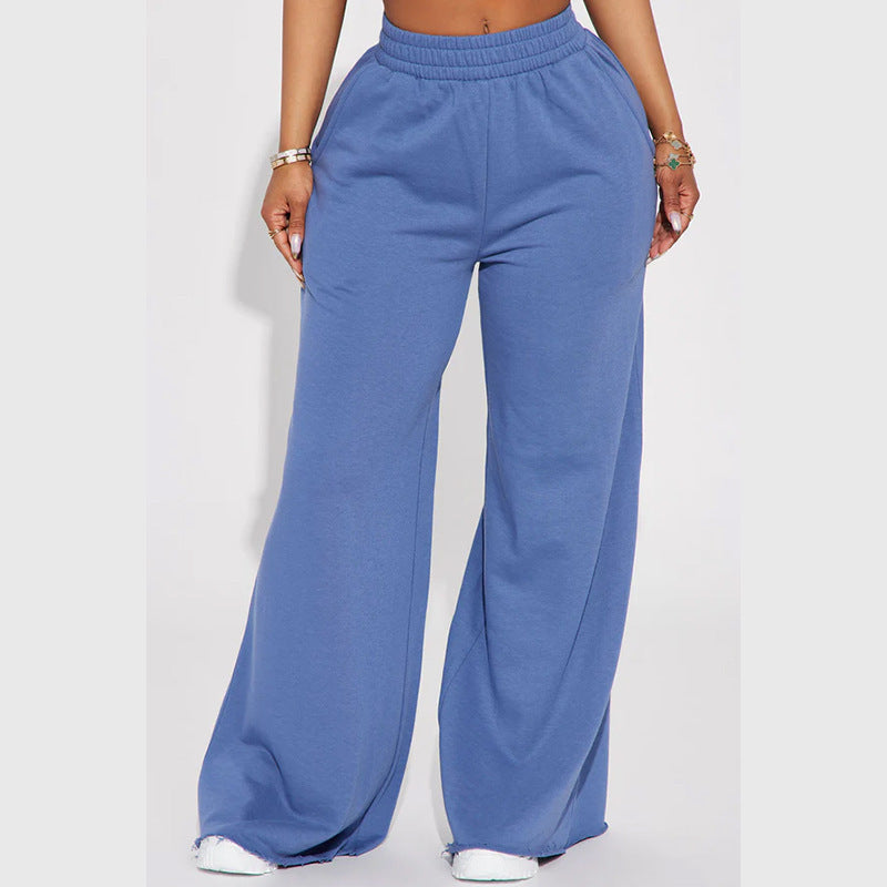 Damen nan High‑Waist Palazzohose aus French-Terry mit weitem Bein, elastischem Komfortbund und offenen Saumkanten EB