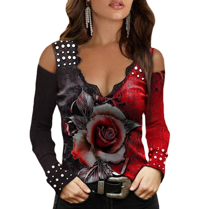 Damen Oberteil mit schulterfreiem Design und floralem Druck EB