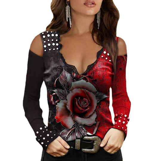 Damen Oberteil mit schulterfreiem Design und floralem Druck EB