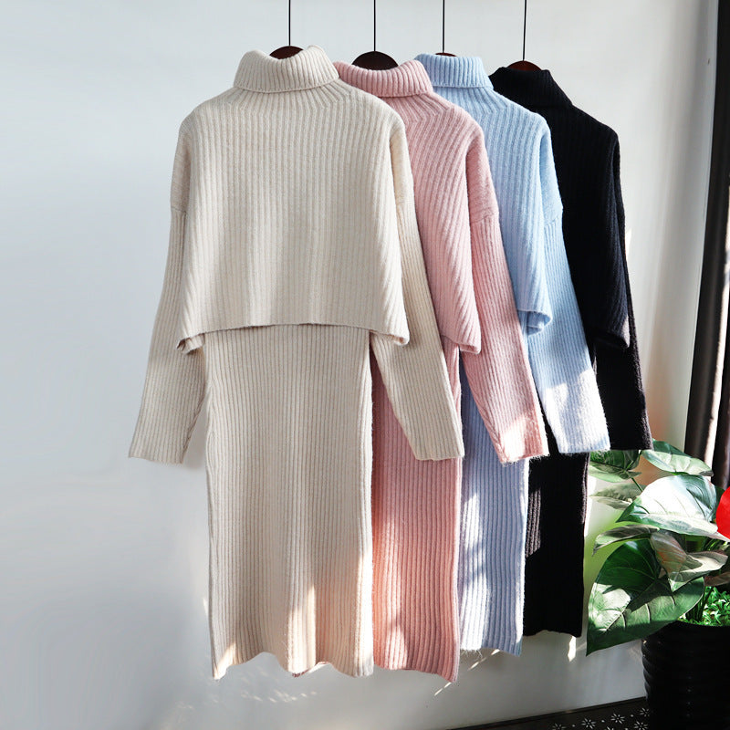 Damen Strickkleid mit hochgezogener Kragenpartie und überschnittenen Ärmeln EB