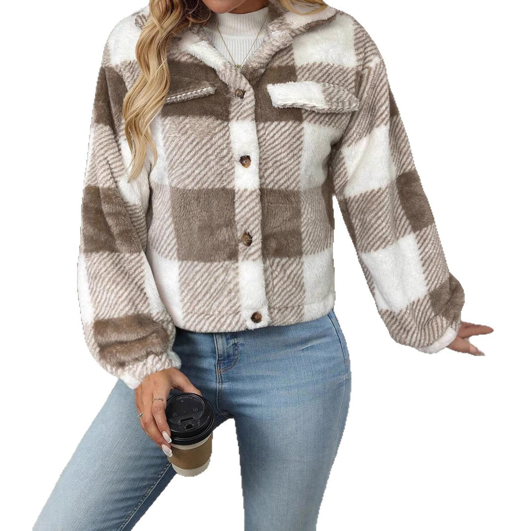 Damen Plüschjacke mit Karomuster EB