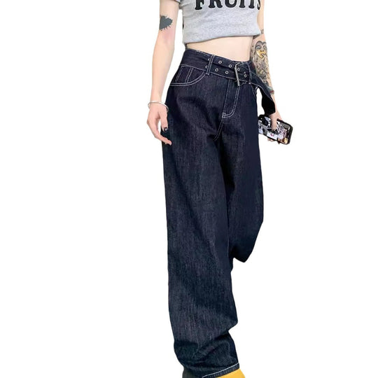 Damen Weite Jeans mit modischem Gürtel und einzigartigem Schnitt EB