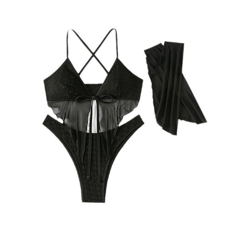 Damen Bikini-Set mit ärmellosem Oberteil und transparentem Cover-Up EB
