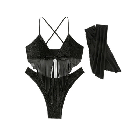 Damen Bikini-Set mit ärmellosem Oberteil und transparentem Cover-Up EB