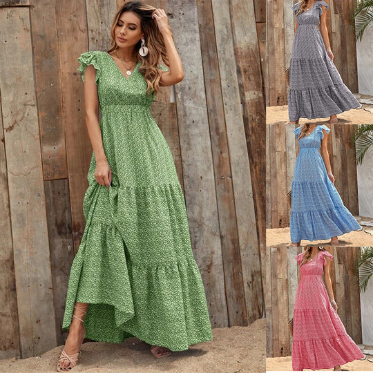 Damen Maxi-Kleid mit floralem Design und voluminösem Rock EB