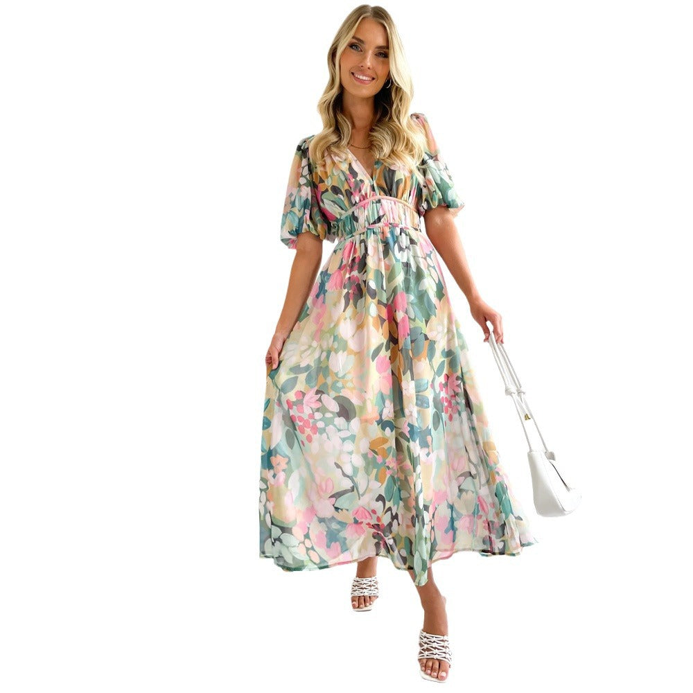 Damen Maxikleid mit voluminösen Ärmeln EB