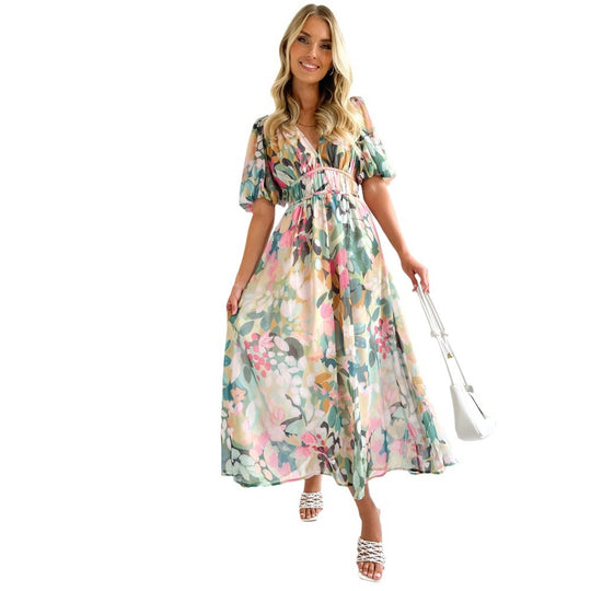 Damen Maxikleid mit voluminösen Ärmeln EB