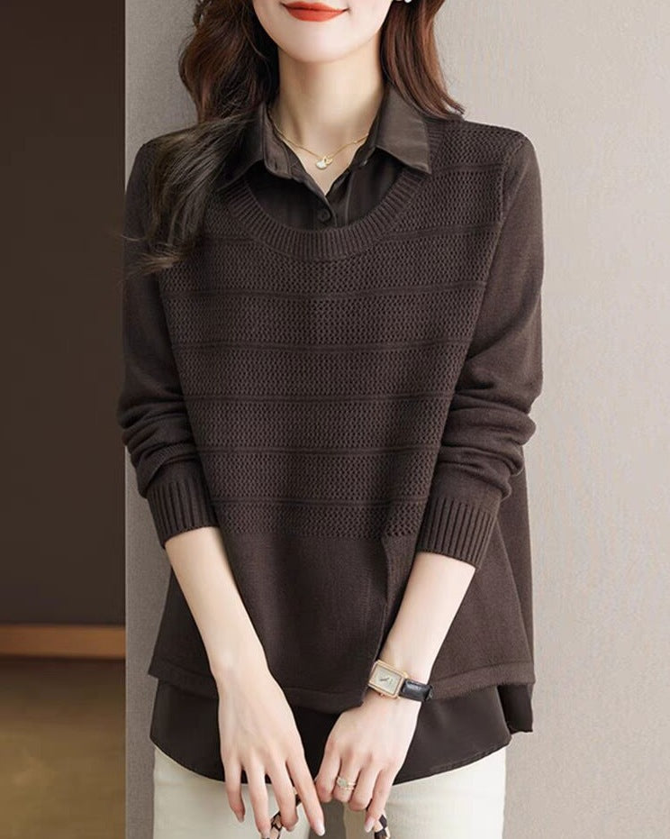 Damen Modischer Layered Pullover mit Struktur EB