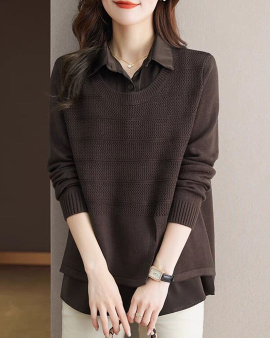 Damen Modischer Layered Pullover mit Struktur EB