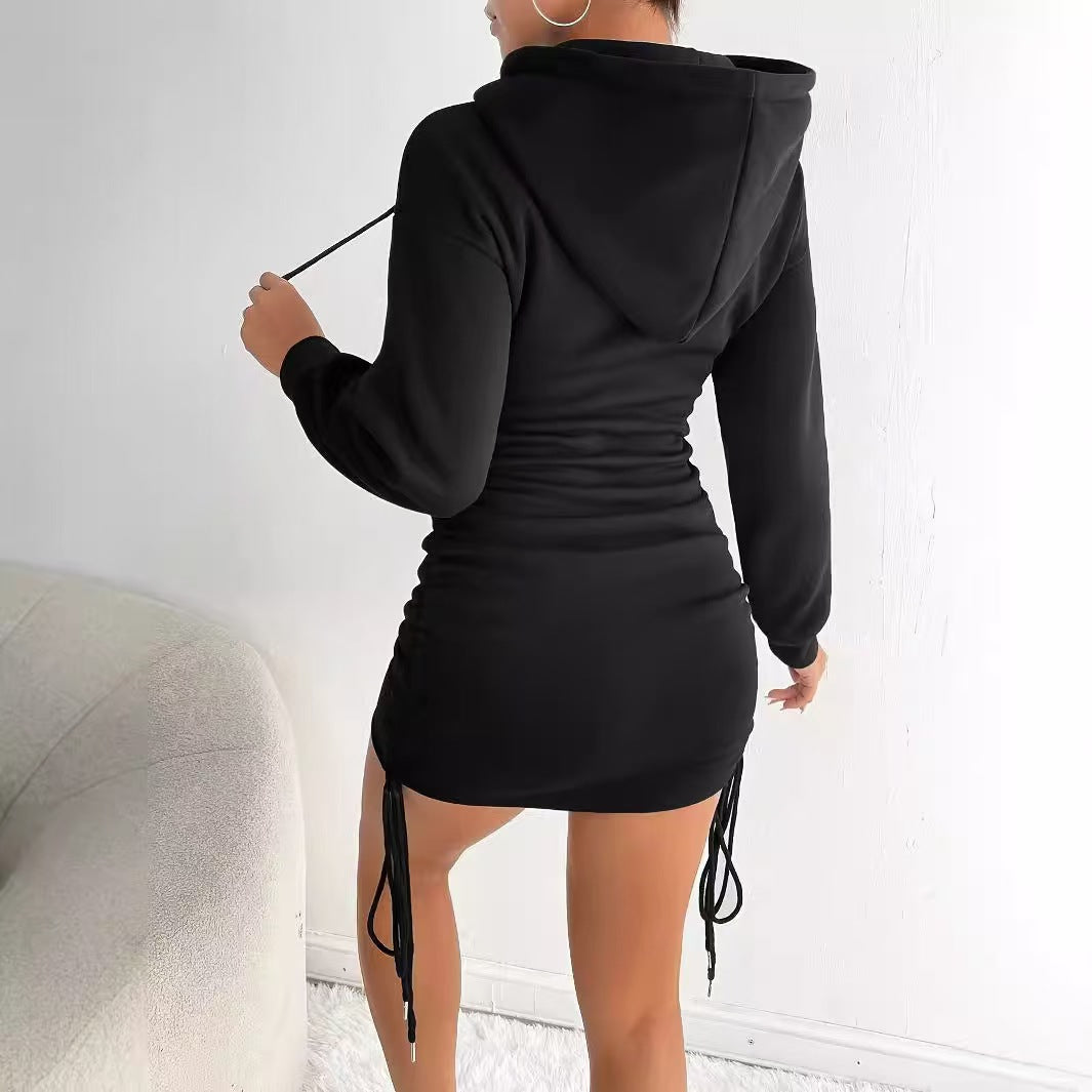 Damen Kapuzenkleid mit Raffung und seitlichem Kordelzug EB