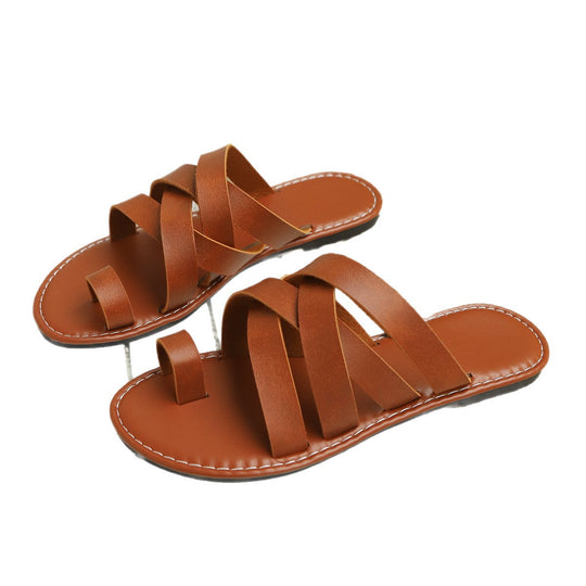 Damen modische Crossband-Sandalen mit breiten und komfortablen Riemen EB