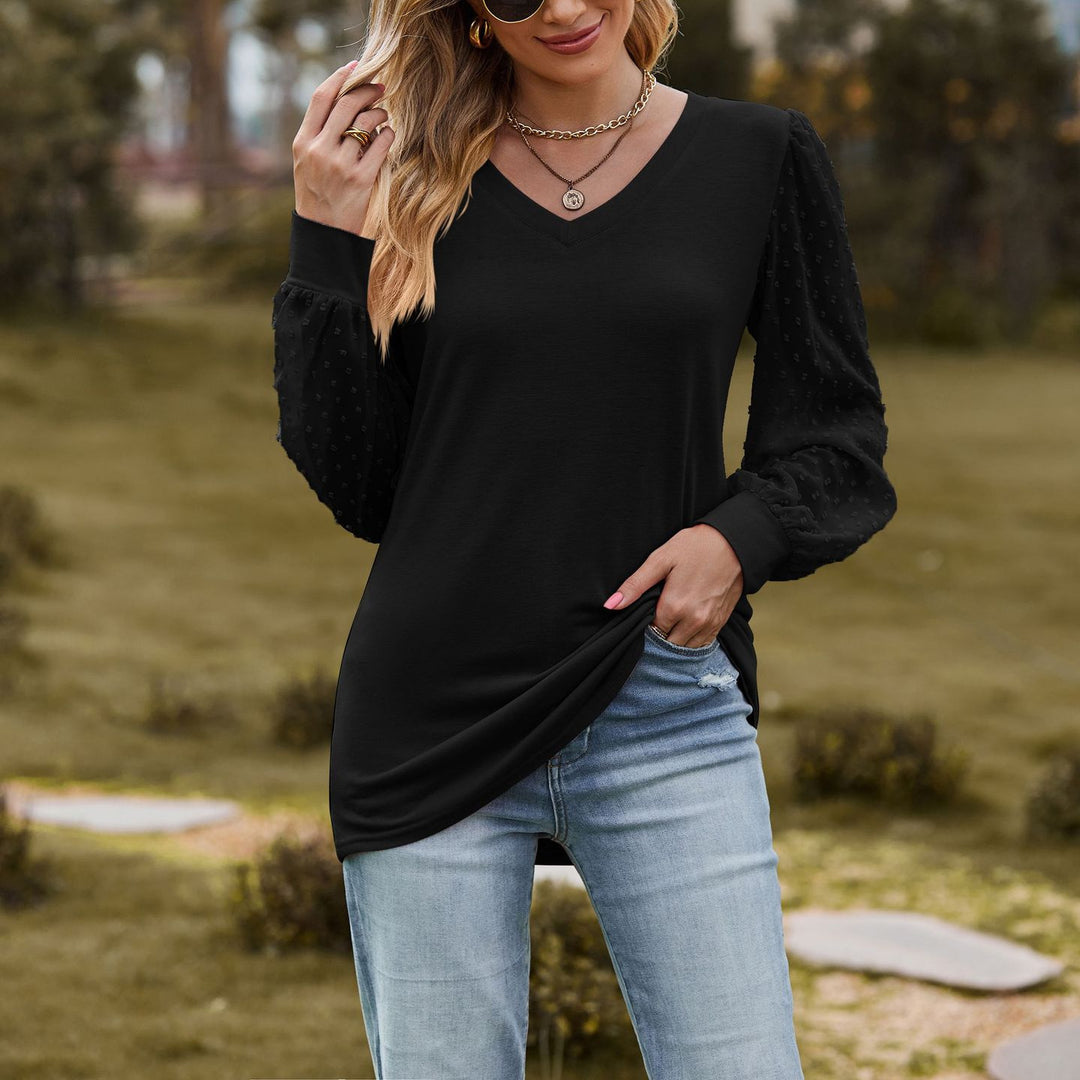 Damen elegantes V-Ausschnitt Oberteil mit Puffärmeln EB