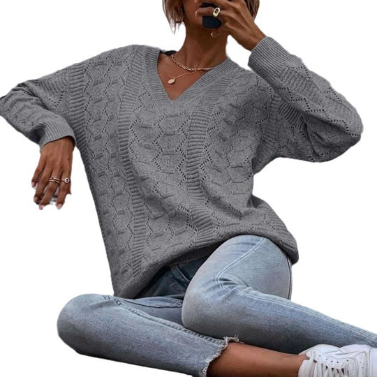 Damen Strickpullover mit V-Ausschnitt und lockerer Passform EB