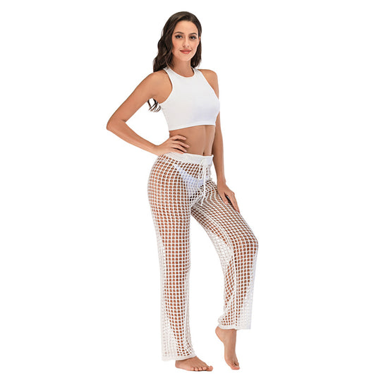 Damen Häkel Strandhose mit hoher Taille und weitem Schnitt EB