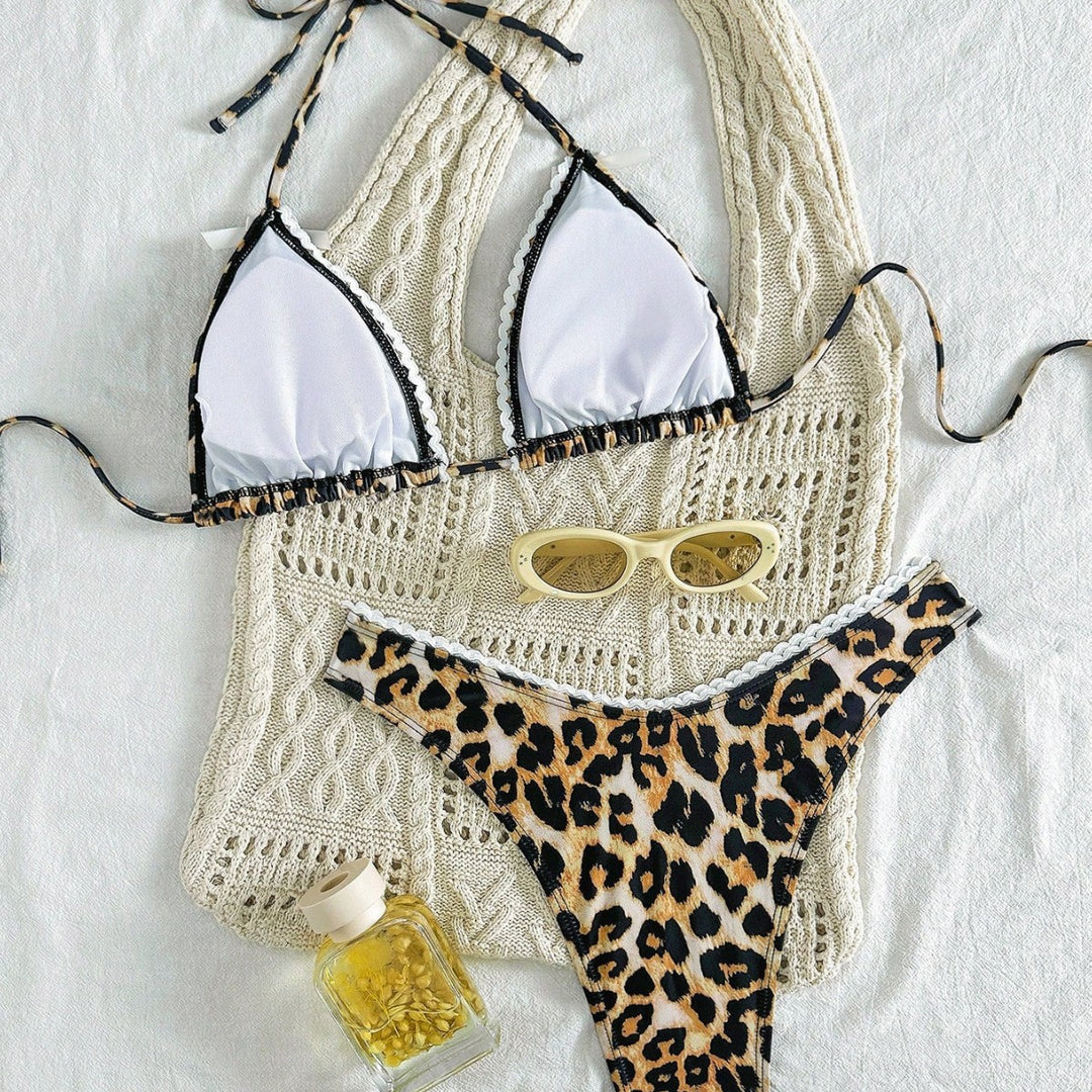 Damen modern geschnittenes Bikini-Set mit Schlangenmuster EB