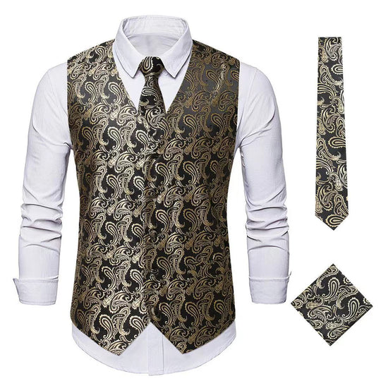 Herren nan Paisley Satin Anzugweste Set mit Krawatte und Einstecktuch EB