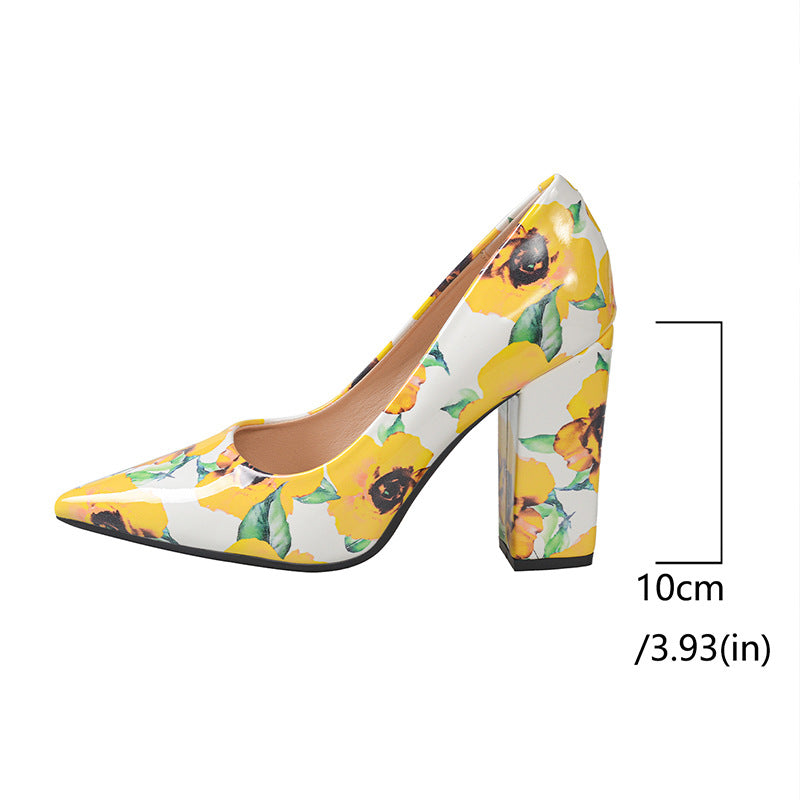Damen farbenfrohe Pumps mit floralem Design und stabilem Blockabsatz EB
