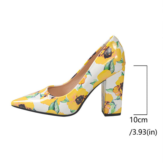 Damen farbenfrohe Pumps mit floralem Design und stabilem Blockabsatz EB