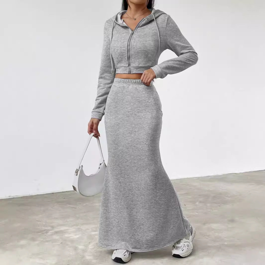 Damen lässige Cropped-Jacke mit Maxirock EB