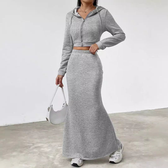 Damen lässige Cropped-Jacke mit Maxirock EB