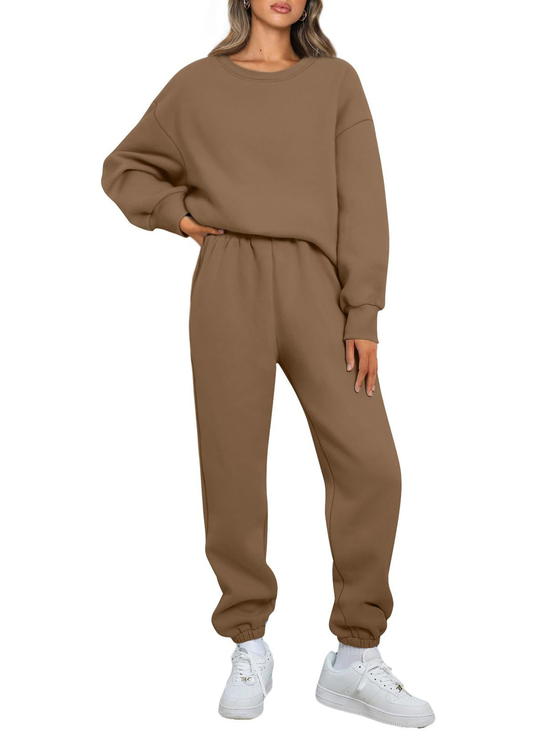 Damen nan gemütliches zweiteiliges Lounge-Set aus French-Terry mit Oversize-Sweatshirt und taillierter Jogginghose EB