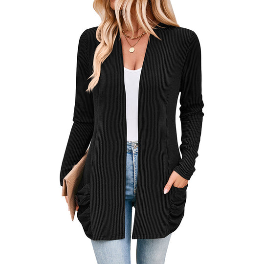 Damen Strickjacke mit Raffung und praktischen Taschen EB