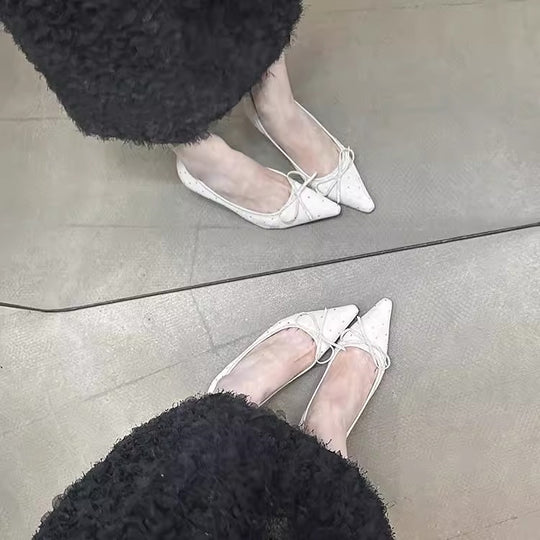 Damen elegante Pumps mit modischem Schleifen-Detail und Glitzerelementen EB