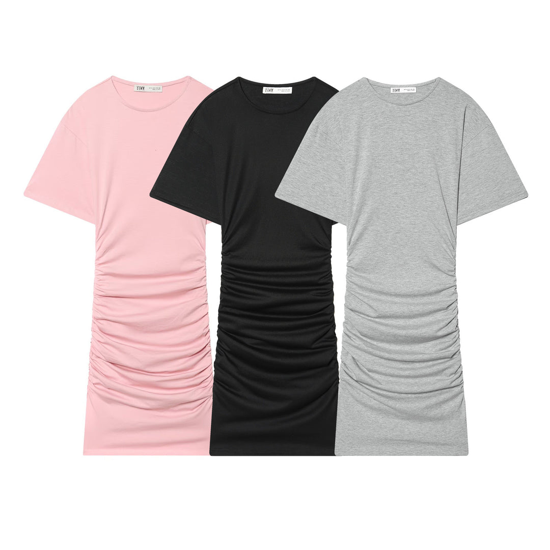Damen Midikleid mit eleganter Raffung und weitem Kurzarm EB